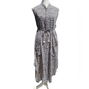 FAITHFULL THE BRAND M Belted Button-Front Hi-Low Dress Tassels Boho Pockets Airy